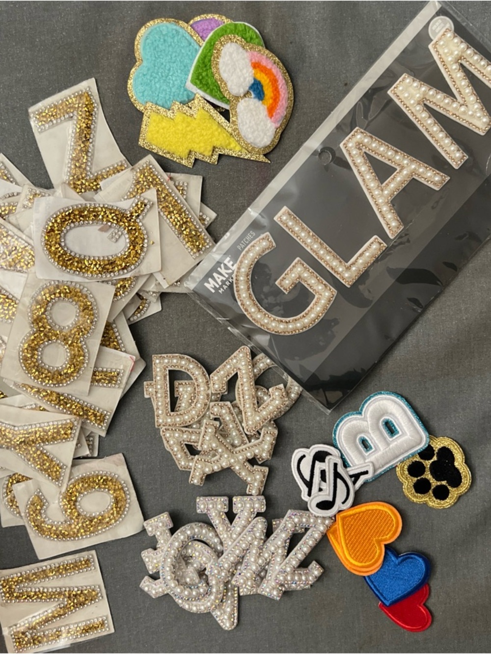 GLAM Pearl Letter Iron-On Patch Set with Colorful Embroidered Patches